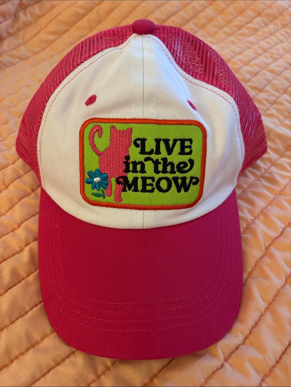 Pink and White 'Live in the Meow' Trucker Hat, BRAND NEW